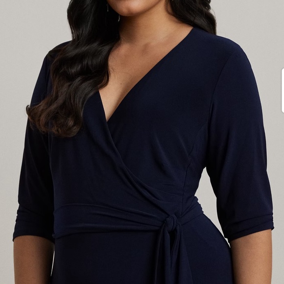Lauren Ralph Lauren Midi/Maxi dress Faux wrap Lighthouse Navy blue Sz 22W - Picture 2 of 15
